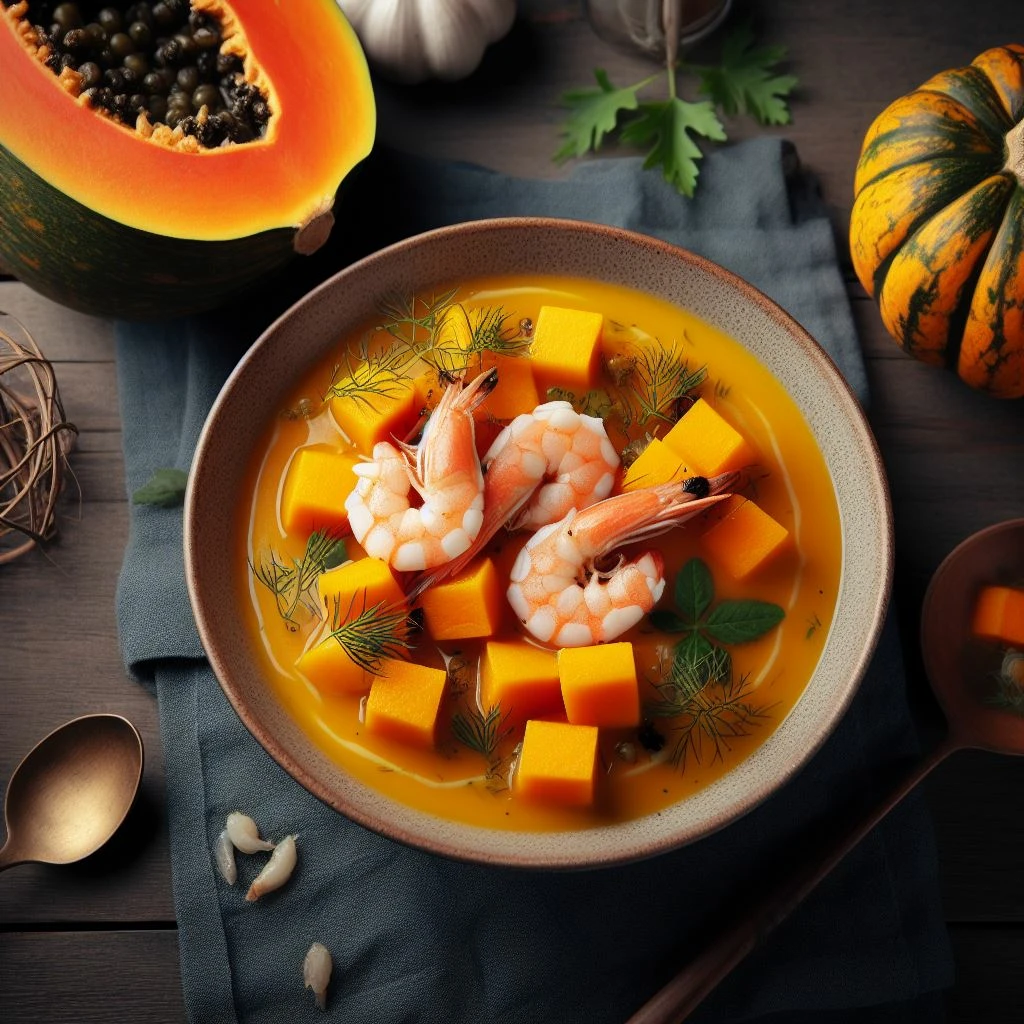 Kürbis-Papaya-Suppe mit Shrimps